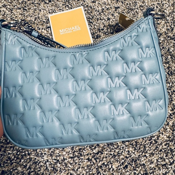 Michael Kors Powder Blue Monogram Embossed Mini Shoulder Bag - Picture 9 of 15